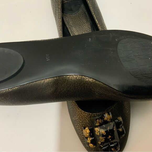 DIANE von FURSTENBERG Metallic and Black Jewel Embellished Ballet Flats - Picture 5 of 6